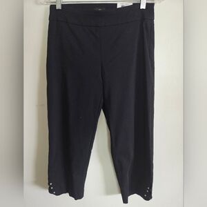 Womens Black Capri Dress Pants Tummy Control Waistband Size Small/Petite